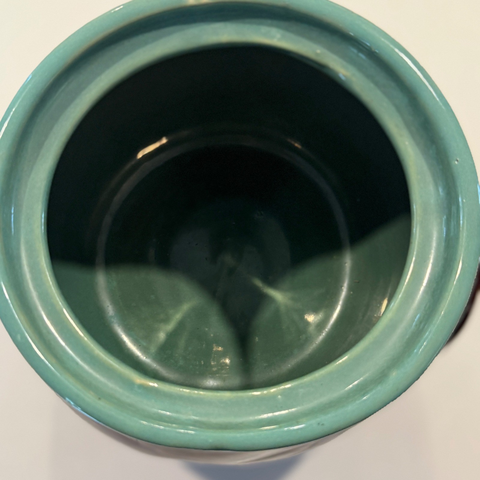 Vintage Ceramic Crock Bean Pot Jar Brown Turquoise Lid Hull Pottery ****Lid****