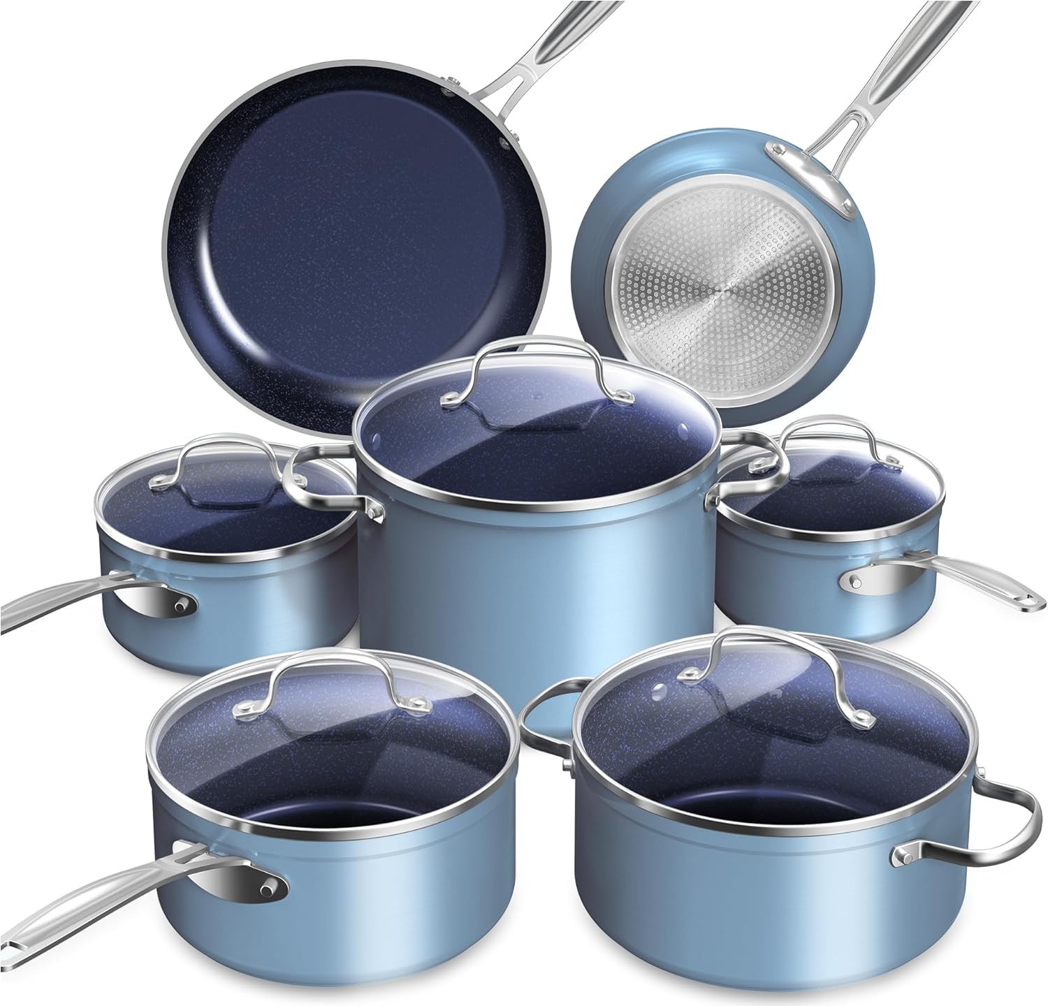 Nuwave Healthy Duralon Blue Ceramic Nonstick Cookware Set Diamond Infused Scratc