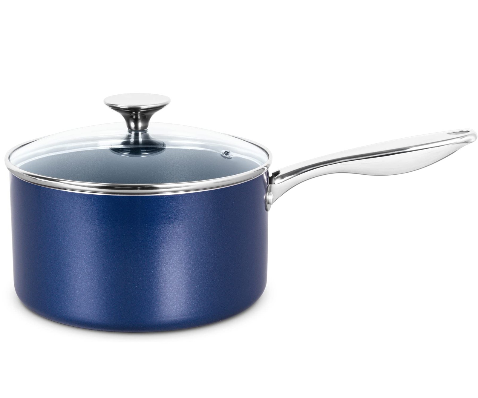 Saucepan With Lid 3 Quart Nonstick Ceramic Stainless Handle Blue Oven Safe