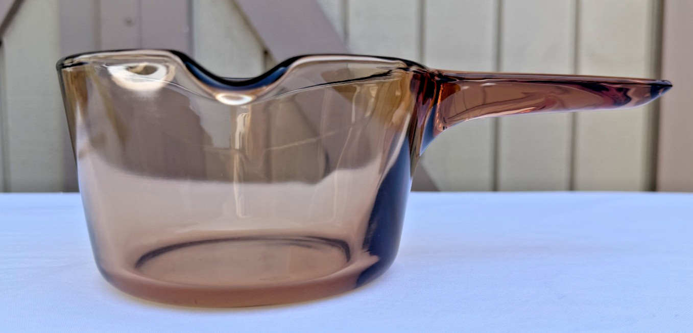 Vintage Visions Corning France 0.7L Amber Glass Saucepan Pot Spout NO LID Vtg