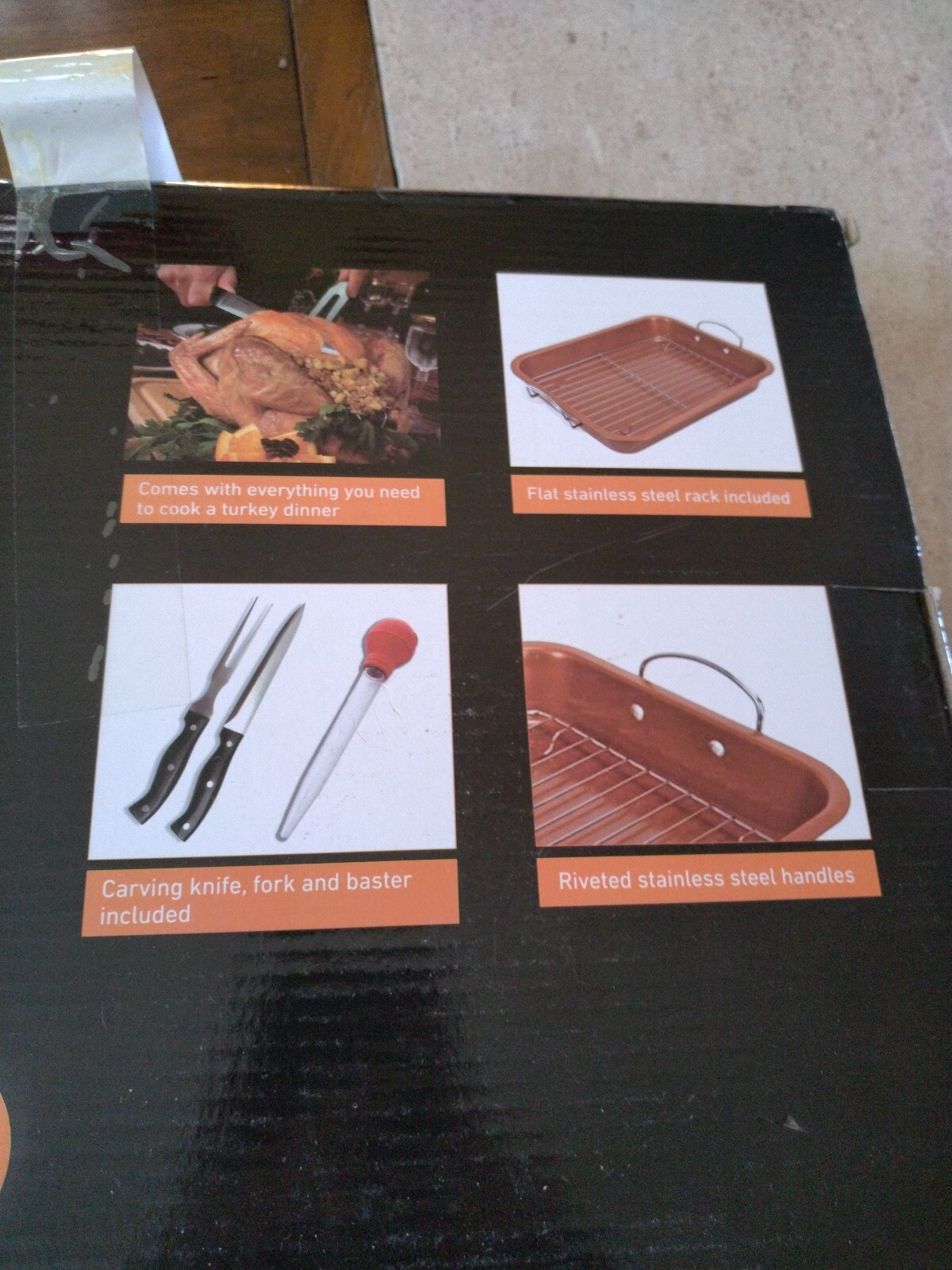 Sharper Image Nonstick Roasting Pan with Carving Knife, Fork & Baster NEW IN BOX