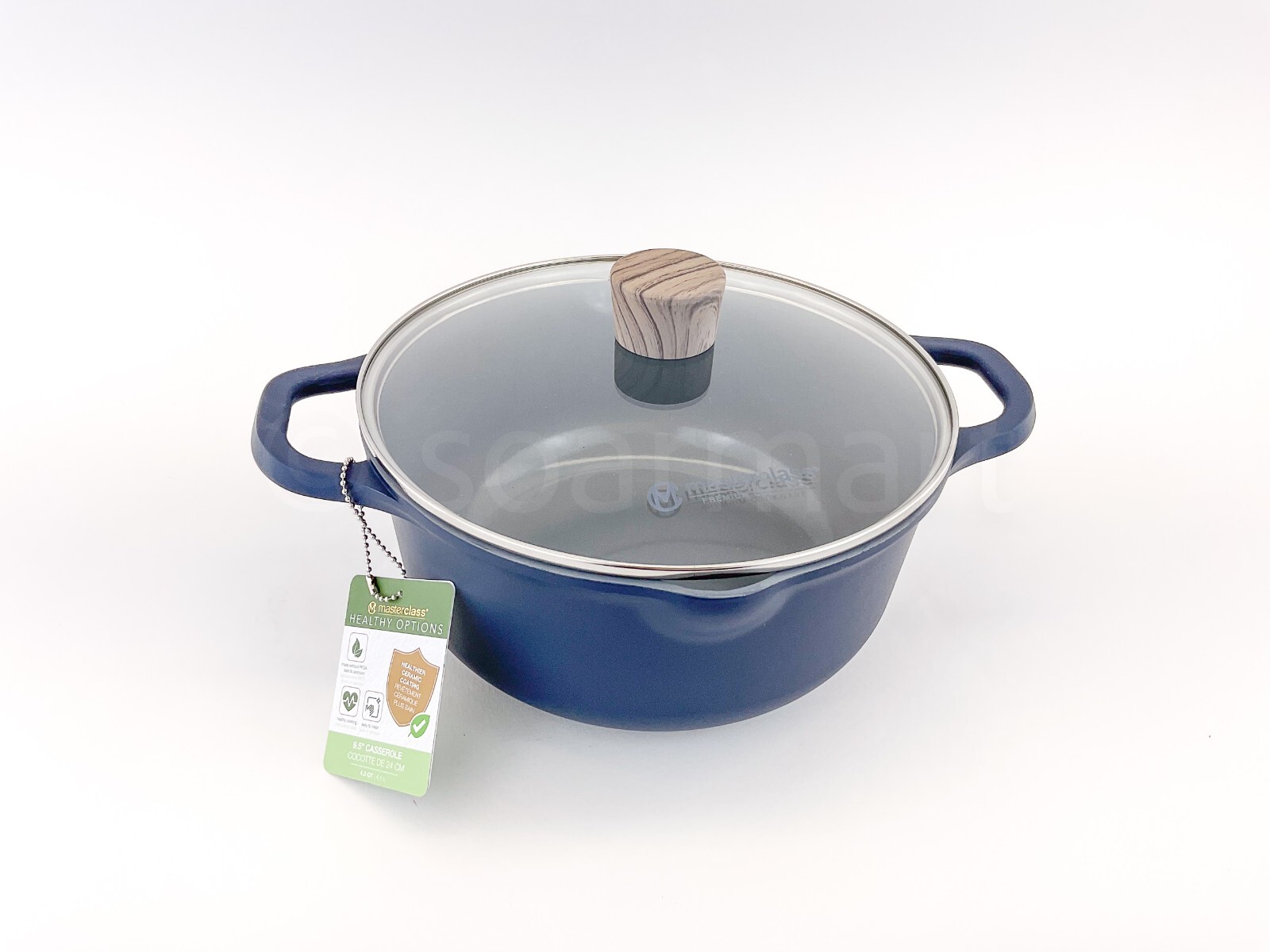 Masterclass 4.3qt 9.5″ Casserole Healthy options Ceramic Non-stick Blue + Gray