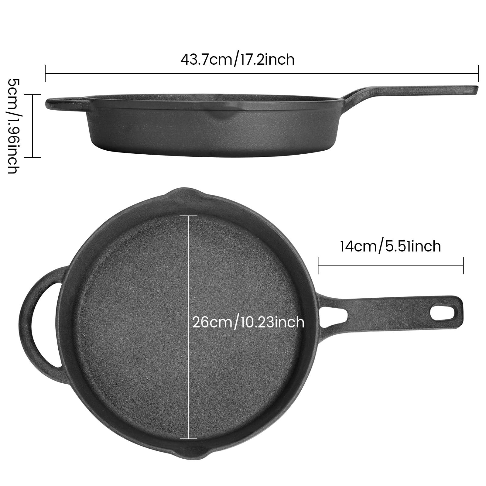Cast Iron Skillets Set with Burger Press, 10.25 inches Pre-Seasoned Frying Pa…