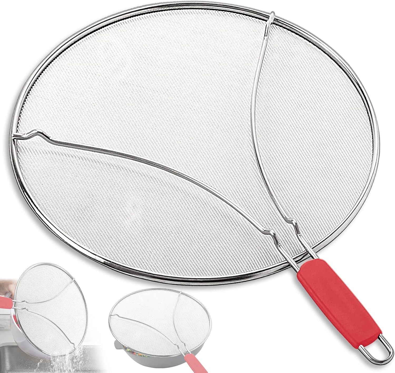 Splatter Screen for Frying Pan & Food Strainer,13 Inch Stainless Steel Grease Sp