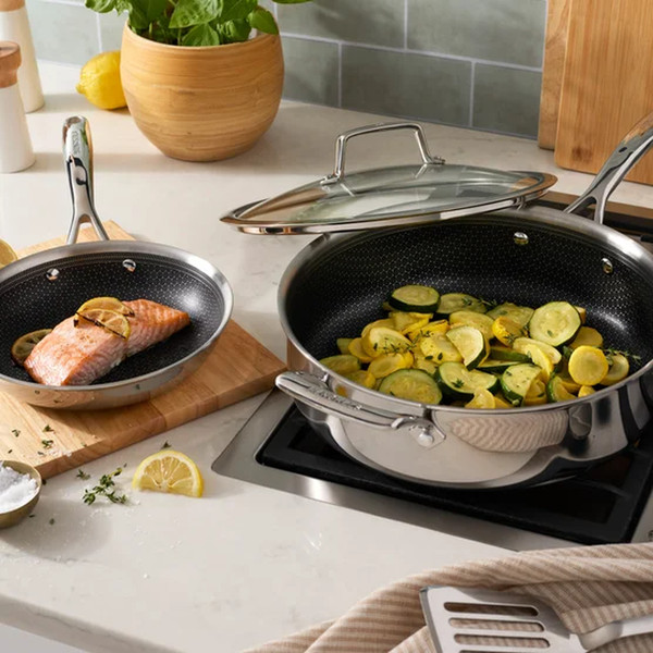 Henckels Paradigm Ceramic Non-Stick 11-piece Cookware Set, Stainless, NEW