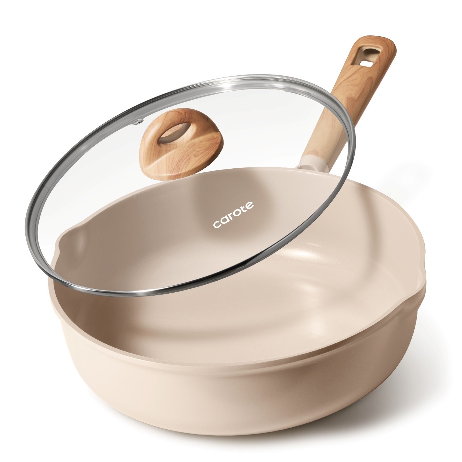 Carote 5QT Ceramic Non Stick Frying Pan Skillet with Lid, Jumbo Cooker with Indu
