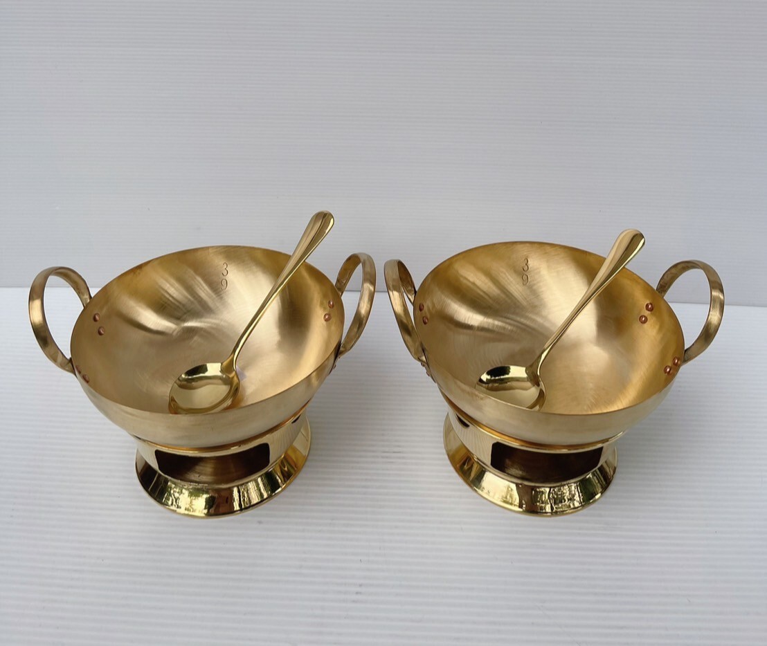 Thai Traditional Wok Brass No.9 & Stove Burner 6 in Set Small for Food Dessert