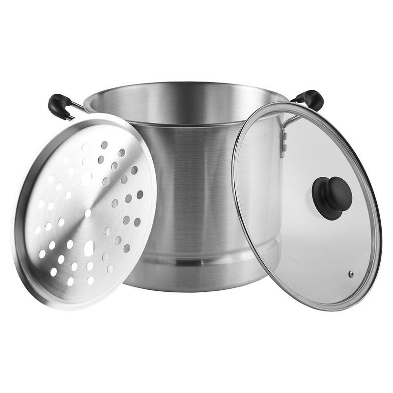 16Qt Aluminum Steamer W/ Glass Lid Removable Insert Large Batch Cooking New