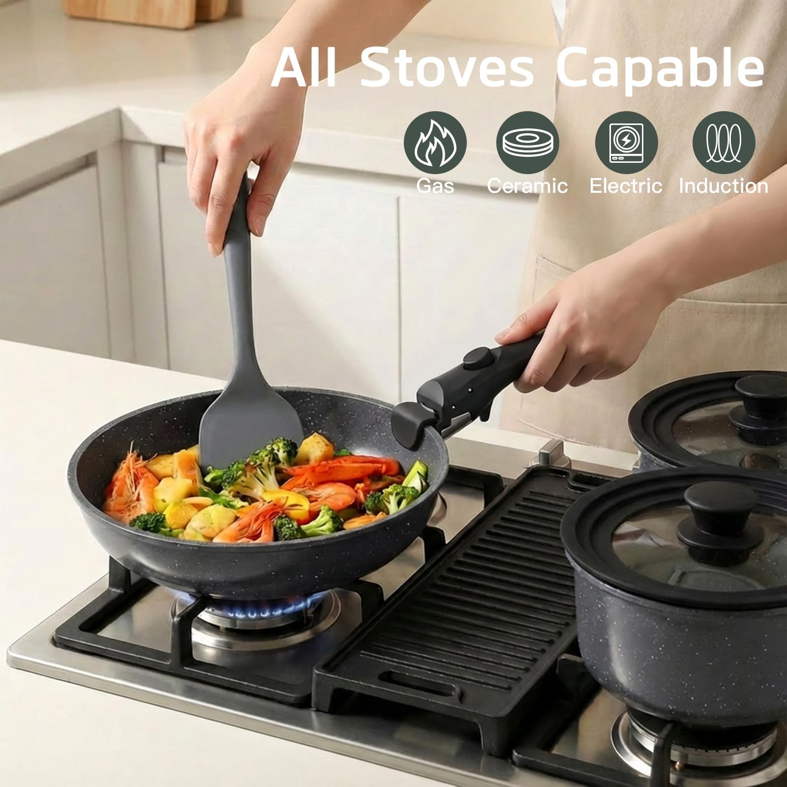 Ceramic Pots and Pans Set Non Stick, Nonstick Detachable Handle Cookware Sets…