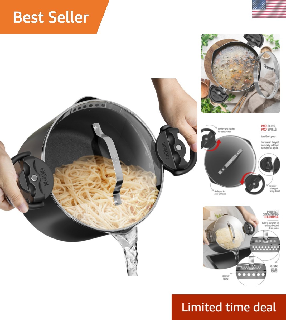 Pasta Pot with Strainer Lid – 5 Quart Multipurpose Stock Pot, Simmer Spaghett…