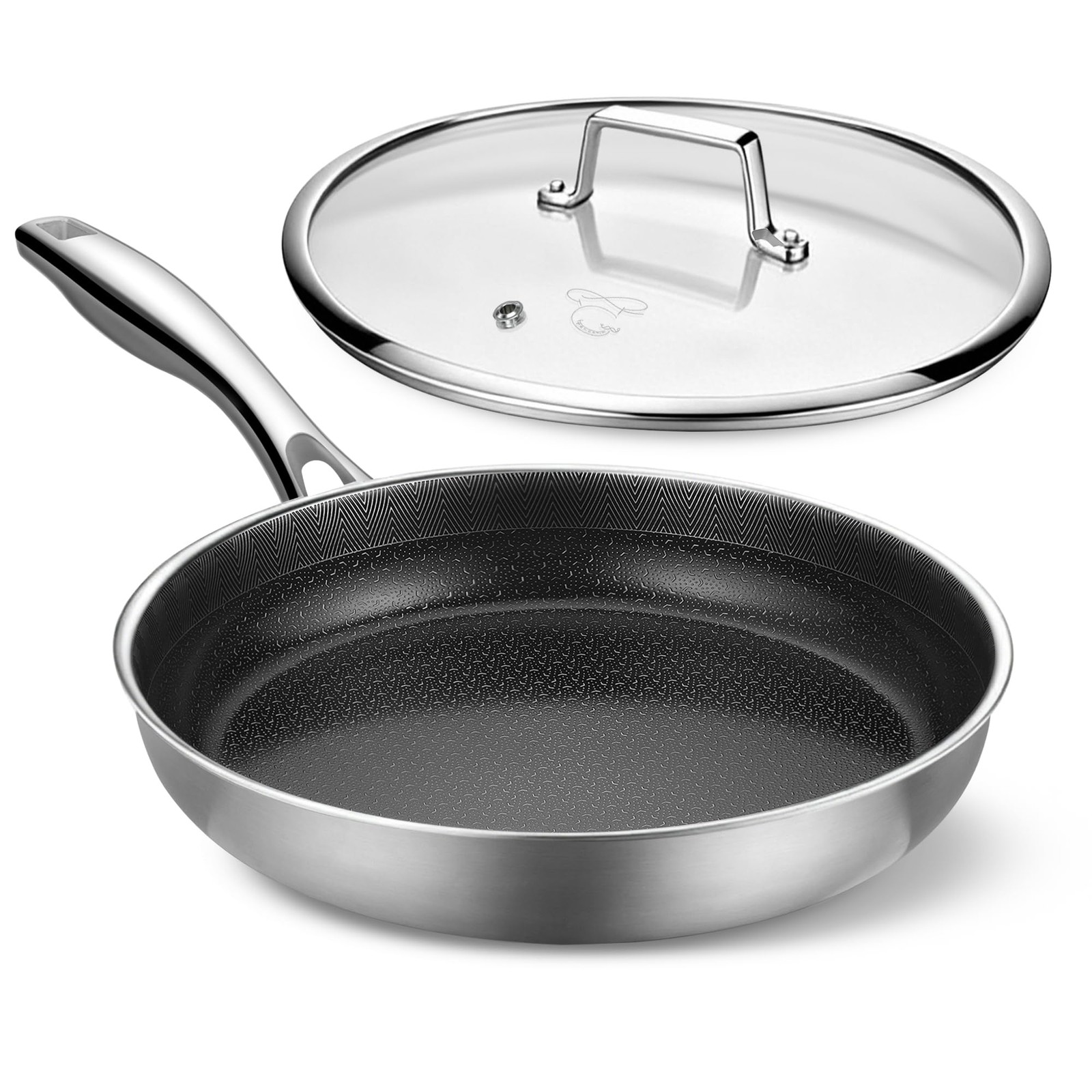 12Inch Frying Pan with Lid Ceramic Nonstick Stainless Steel Skillet