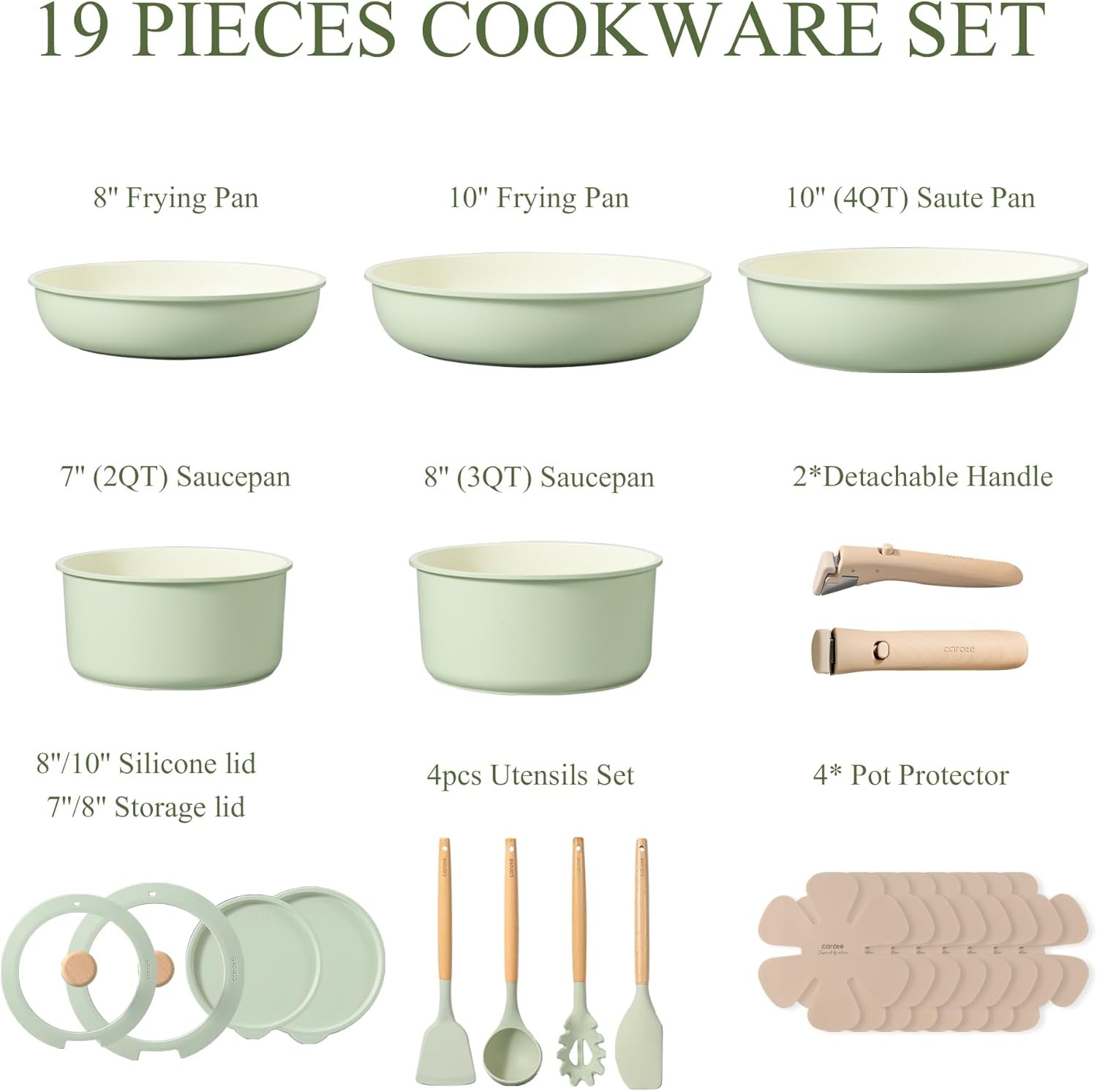 CAROTE Pots and Pans Set, Nonstick Cookware Set Detachable Handle, 19pcs Inducti