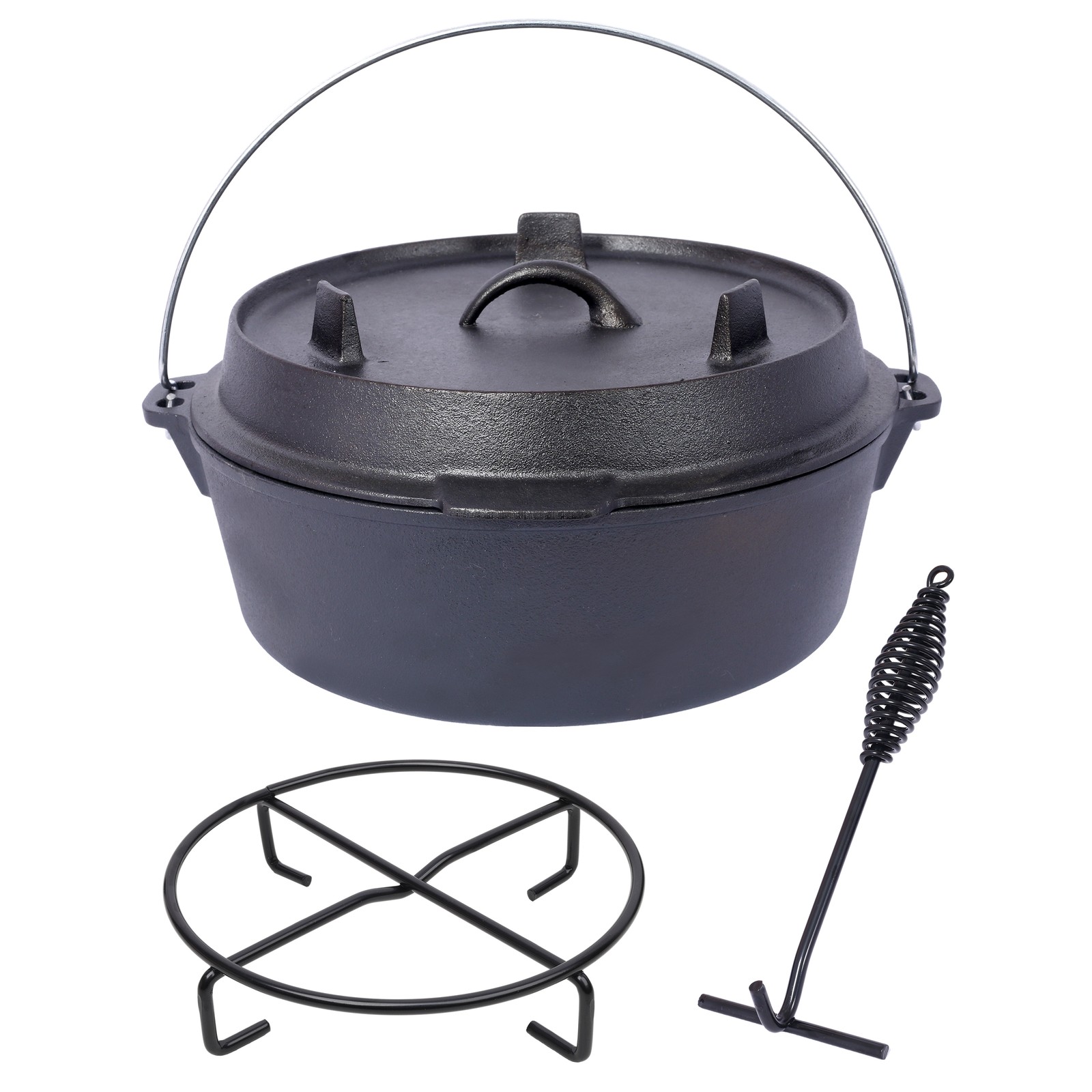 Tileon Dutch Oven12 qt Cast Iron Black Pre-Seasoned Lid Fireplace BBQ Camp Bake