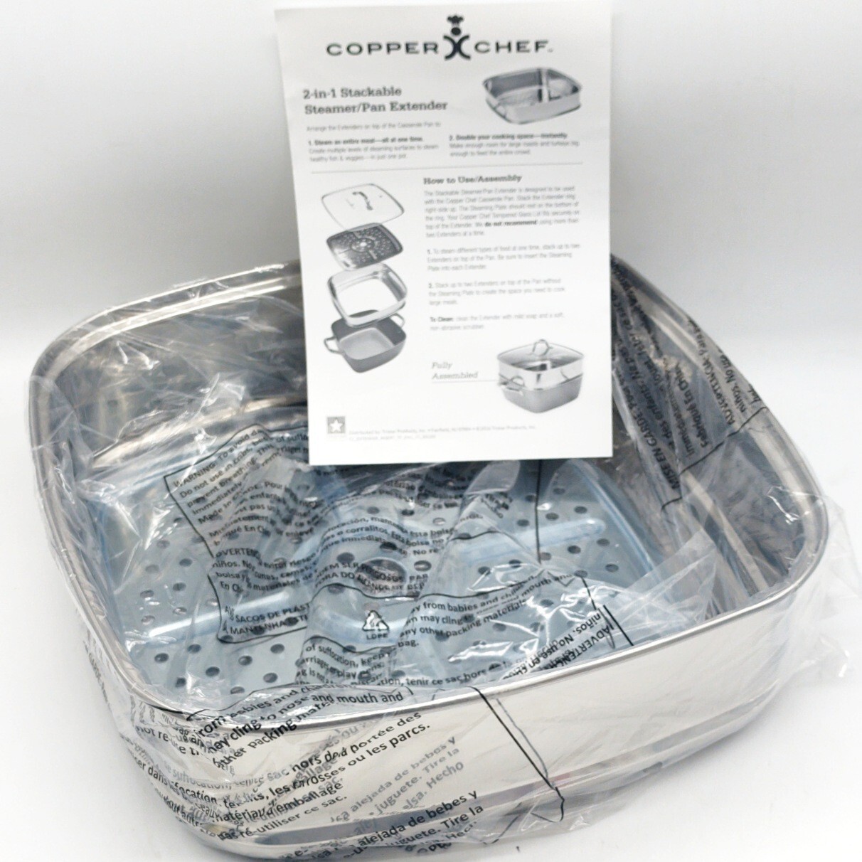 NEW Copper Chef 2-in 1 Stackable Steamer Pan Extender Ring & Tray Cookware