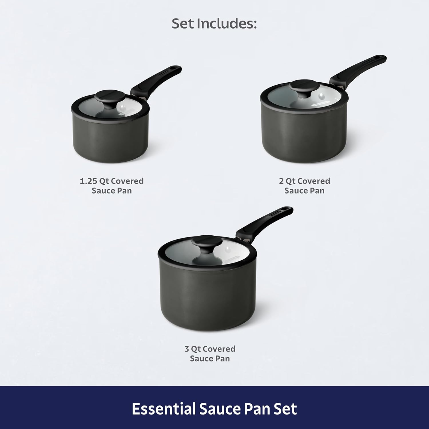 Dark Gray Nonstick Ceramic 6-Piece Nesting Saucepan Set with Lids