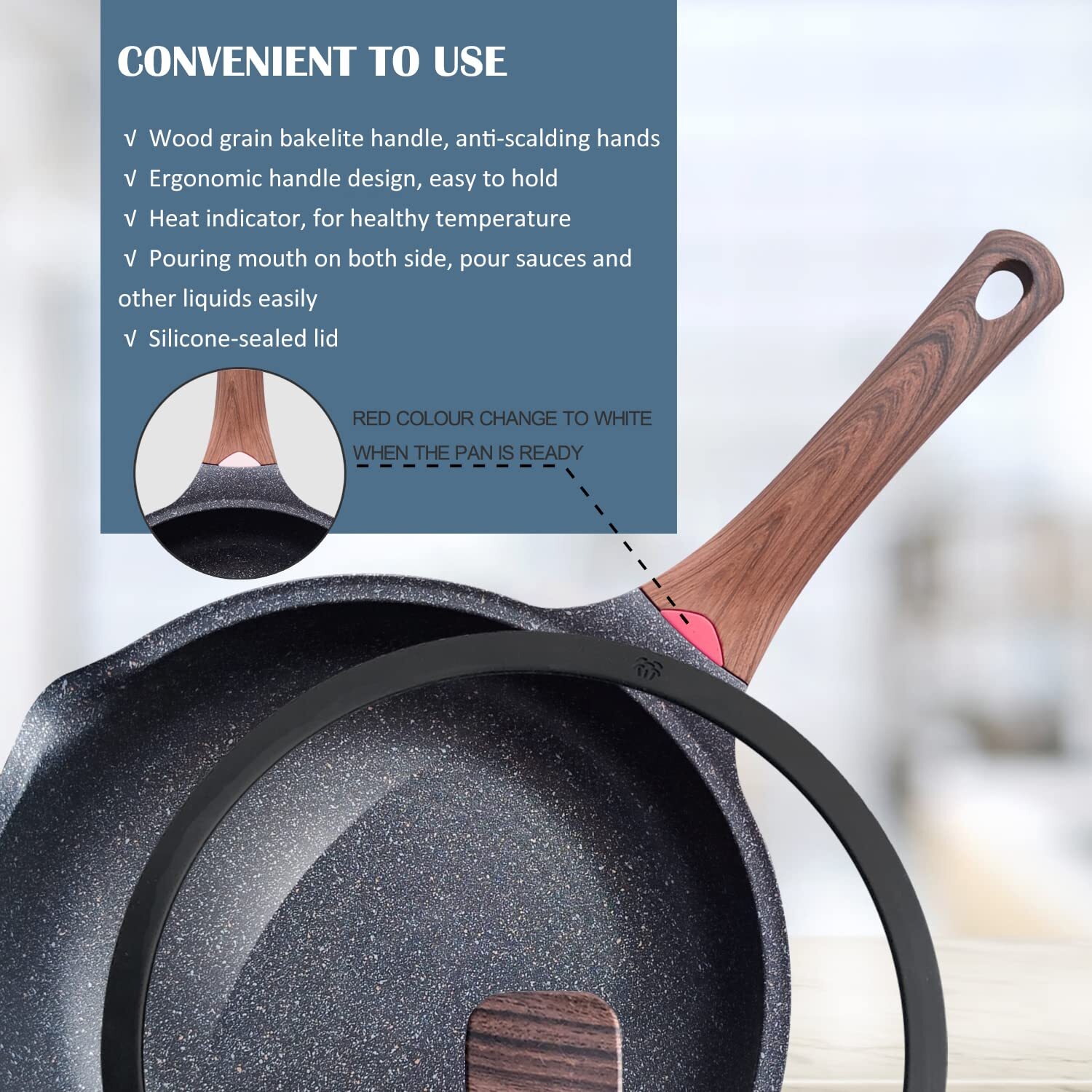 Vinchef Nonstick Deep Frying Pan Skillet with Lid 11in/5Qt Saute Pan German 3…
