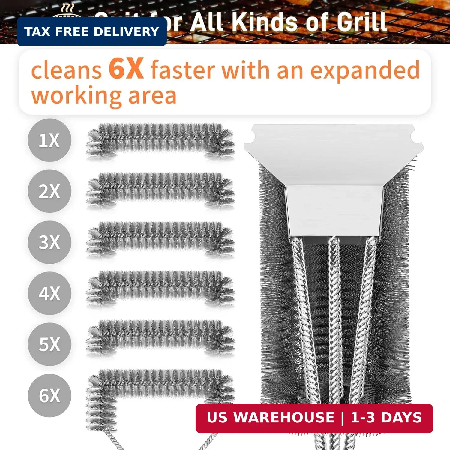 Grill Brush and Scraper-18 Adjustable Handle Safe BBQ Grill Brush for Outdoor Gr