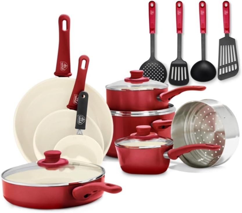 16-Piece Nonstick Ceramic Cookware Set – Safe, Stylish, and Versatile, Red