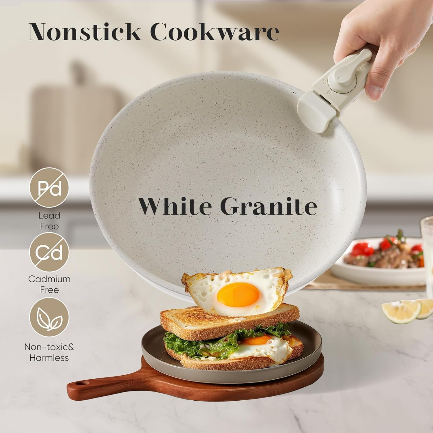 Non-Stick 12-Piece Cookware Set with Detachable Handle – Beige Pots & Pans