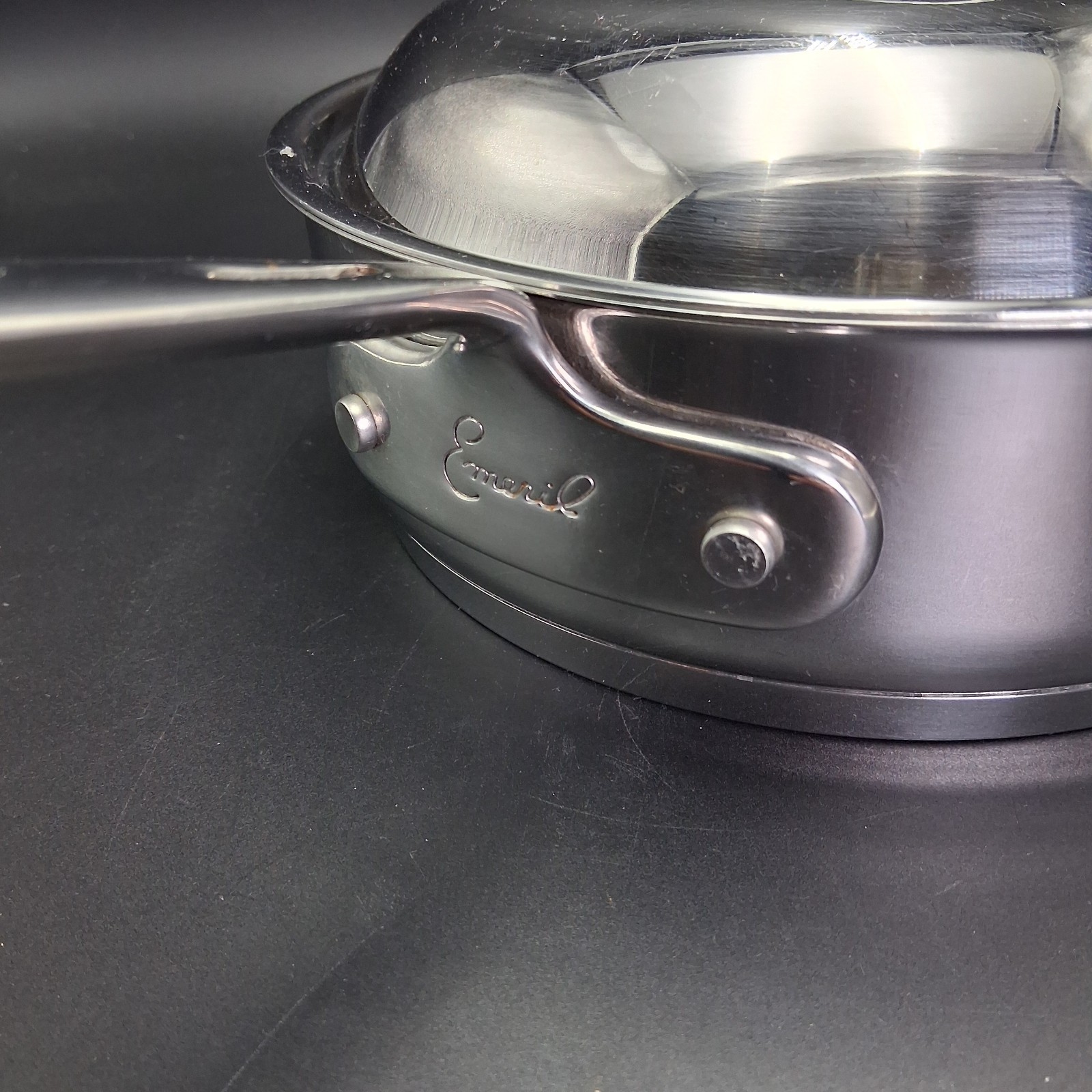 Emeril 2 Qt Stainless Steel Saute Pan w Lid Wide Shallow Riveted Handle
