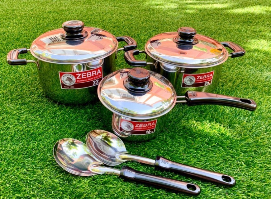 Thai Zebra Brand Kitchenware Set 3 Sauce Pots Set with 2 Ladles Stainless Steel