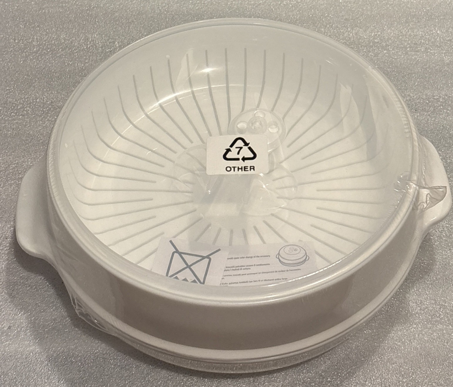 1-Tier Microwave Steamer Heating Steamer for Home Kitchen White Round