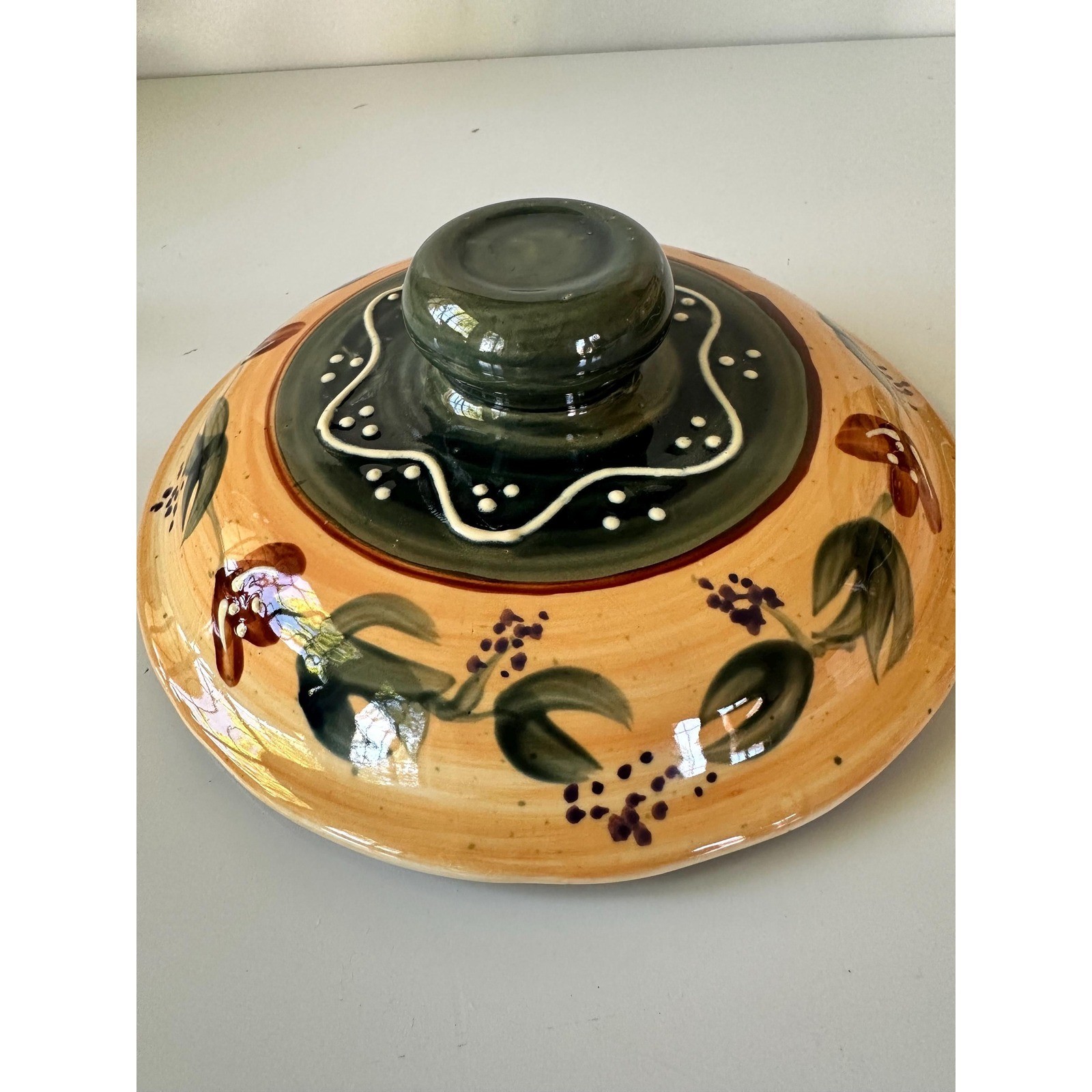 Hand Painted Ceramic Dish Mediterranean Style PotteryLidded Bowl, Rustic Kitchen