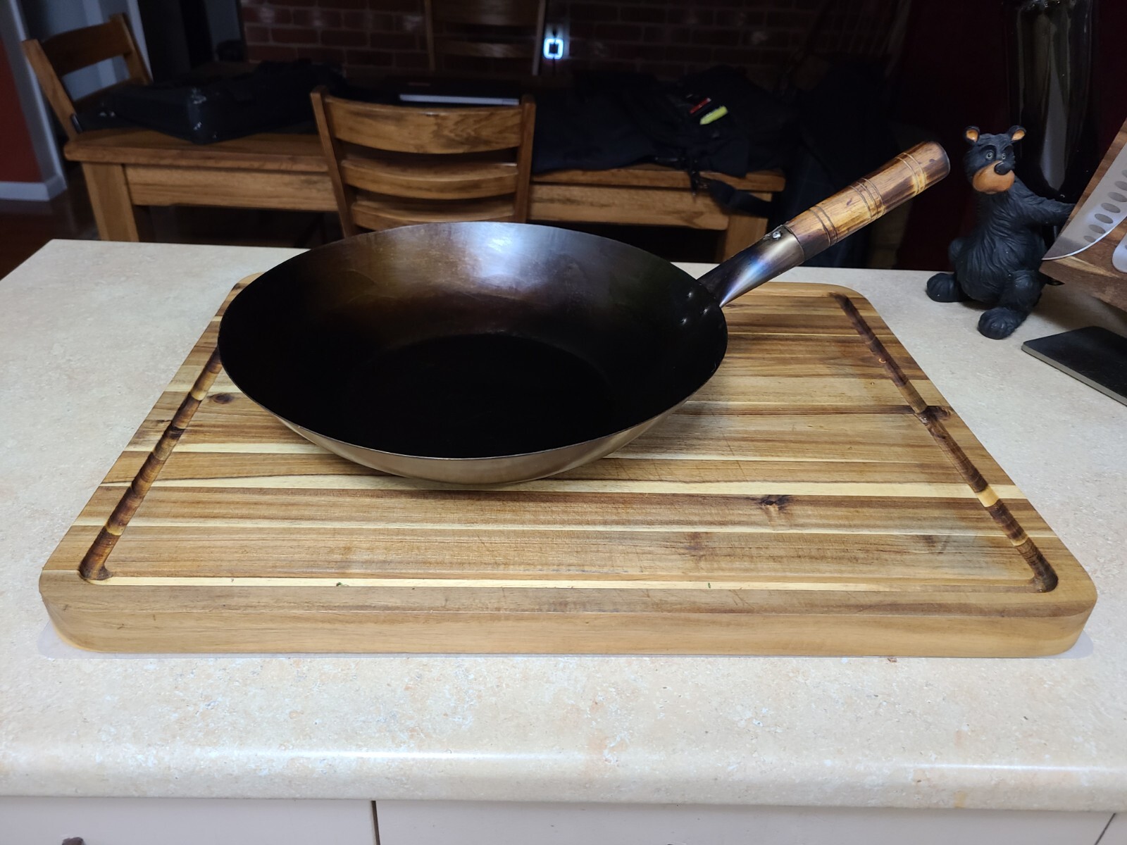 14″ Flat Bottom Carbon Steel Wok Hand Hammered Mandarin Wok SEASONED