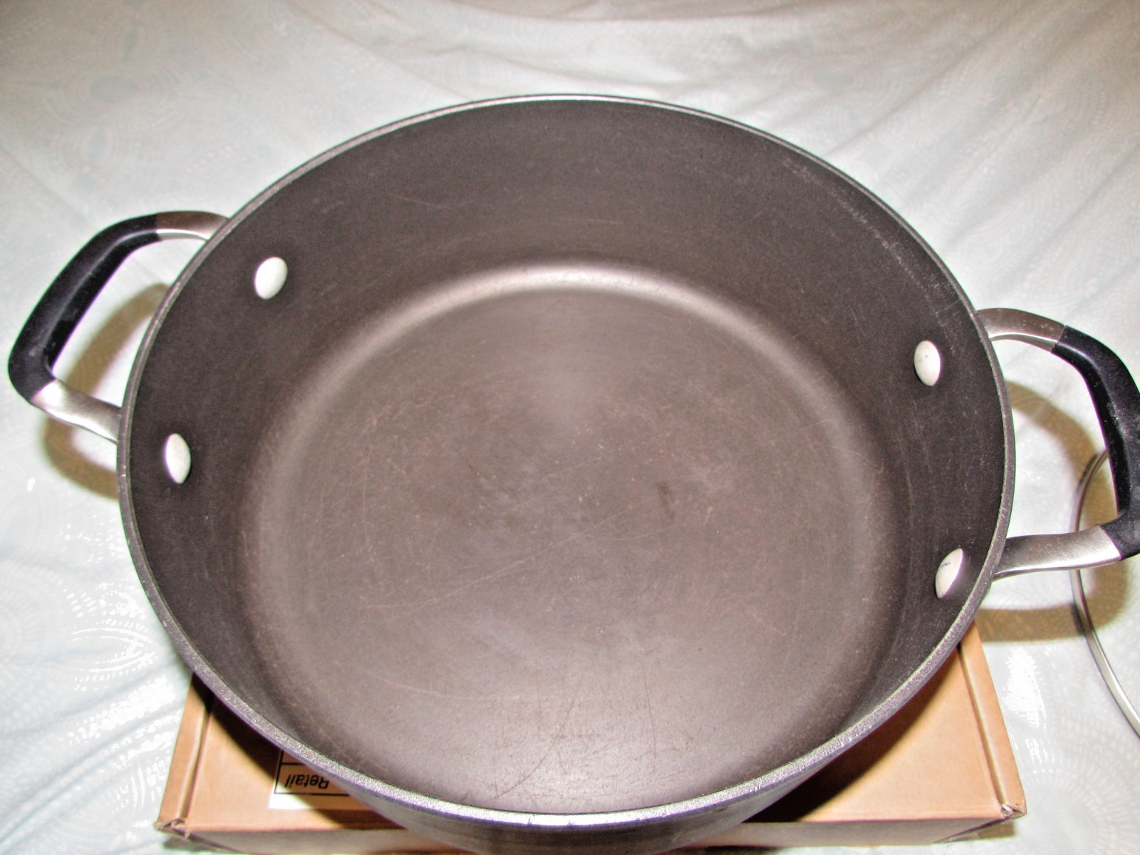 Calphalon 5 Quart 8785 Stock Pot With Glass Lid Dual Rubber Coated Handles