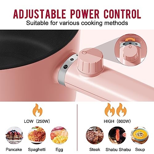 Hot Pot Electric, 1.5L Ramen Cooker, Portable Non-Stick Frying 1.6 Quarts Pink