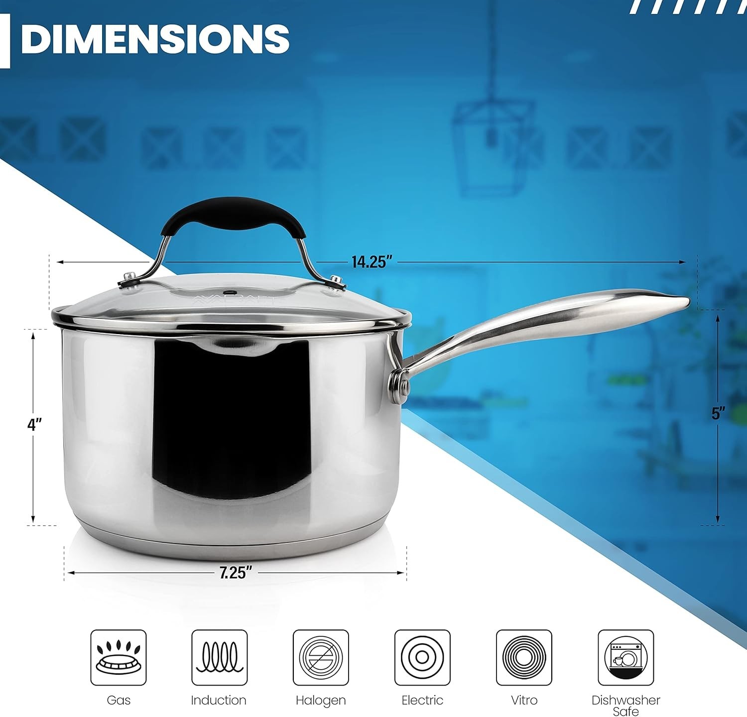 Durable Stainless Steel Saucepan with Strainer Lid