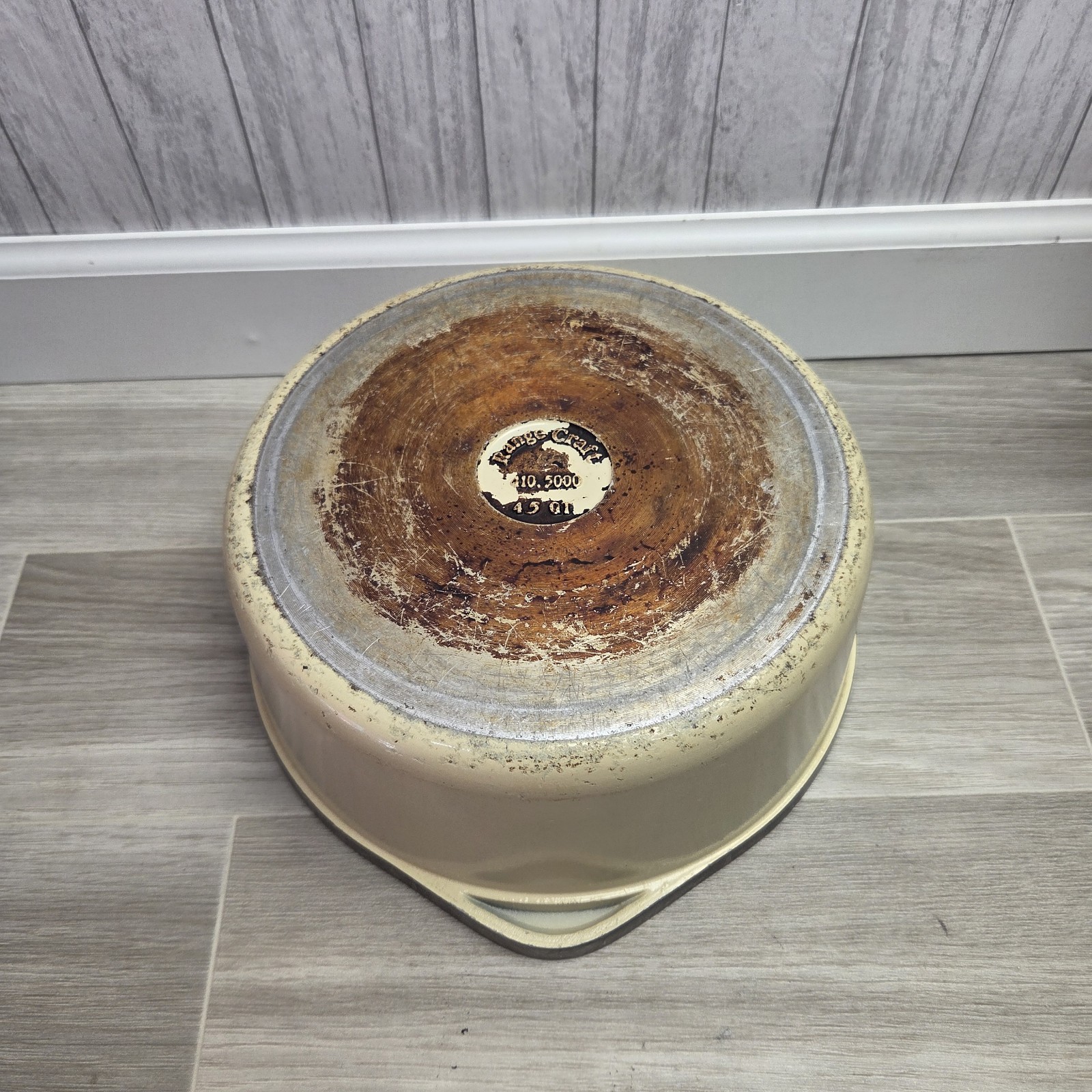 Vintage Range Craft 5 QT Dutch Oven Pot Cream/Gold Wheat Pattern Retro Decor