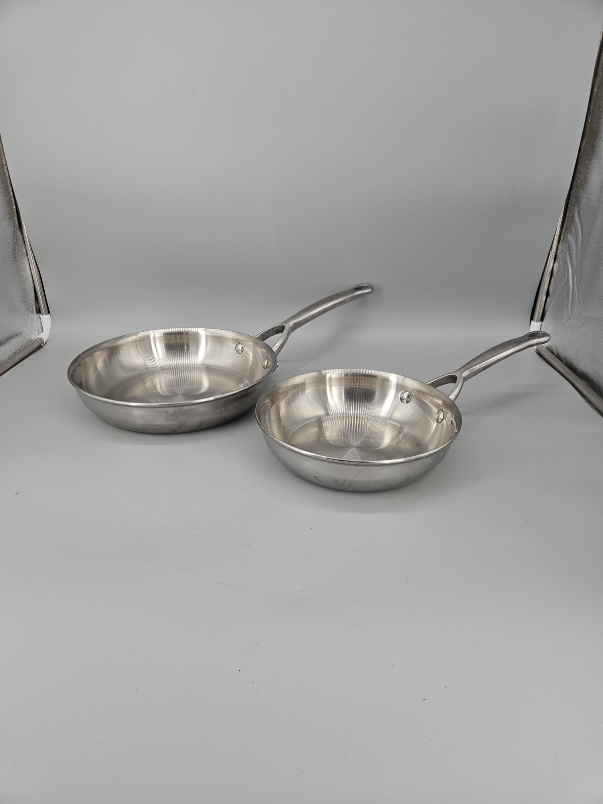 BonJour Stainless Steel Polished Clad 10″ 8.5″ Frying Pan Lot X2 Mirror Finish