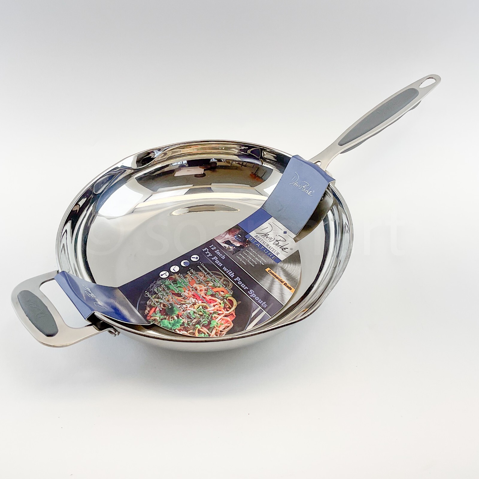 David Burke Stature 12″ Inches Pro Heavy Stainless Steel Frying Pan Pour Spouts