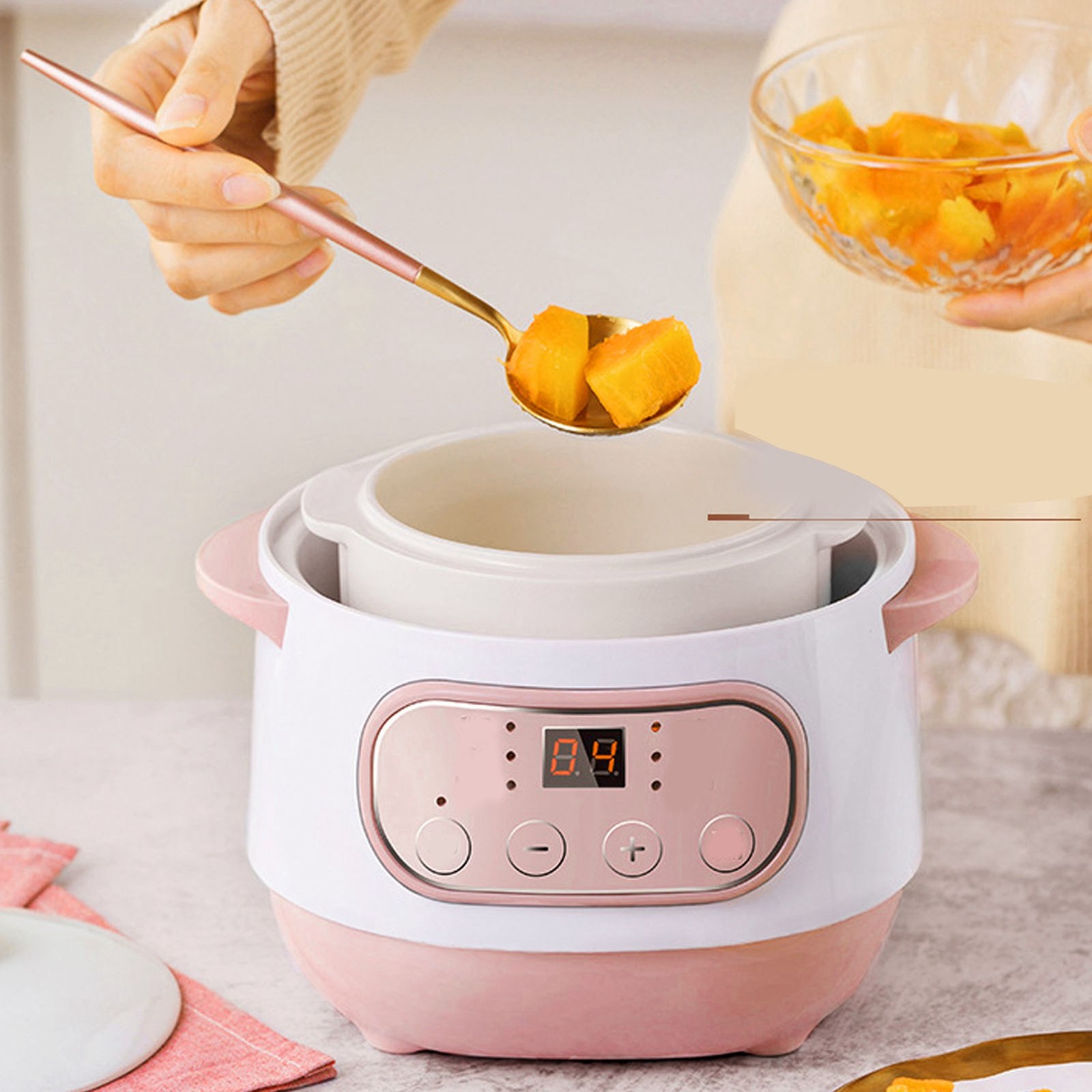 200W 1L Electric Stew Pot with Ceramic Interior Pot Slow Cooker Pot with Lid