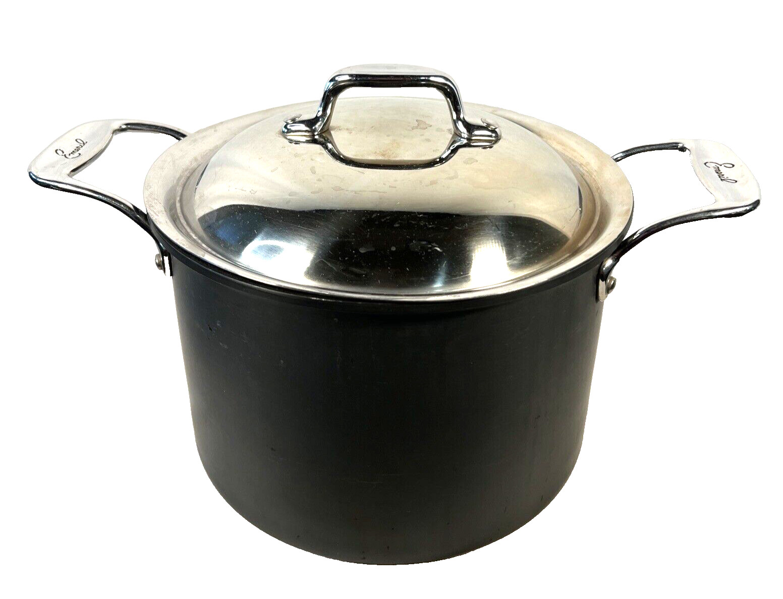 Emeril All Clad 6 Qt Anodized Stock Pot Pan w/Stainless Lid Cover 9-3/8” X 6.25”
