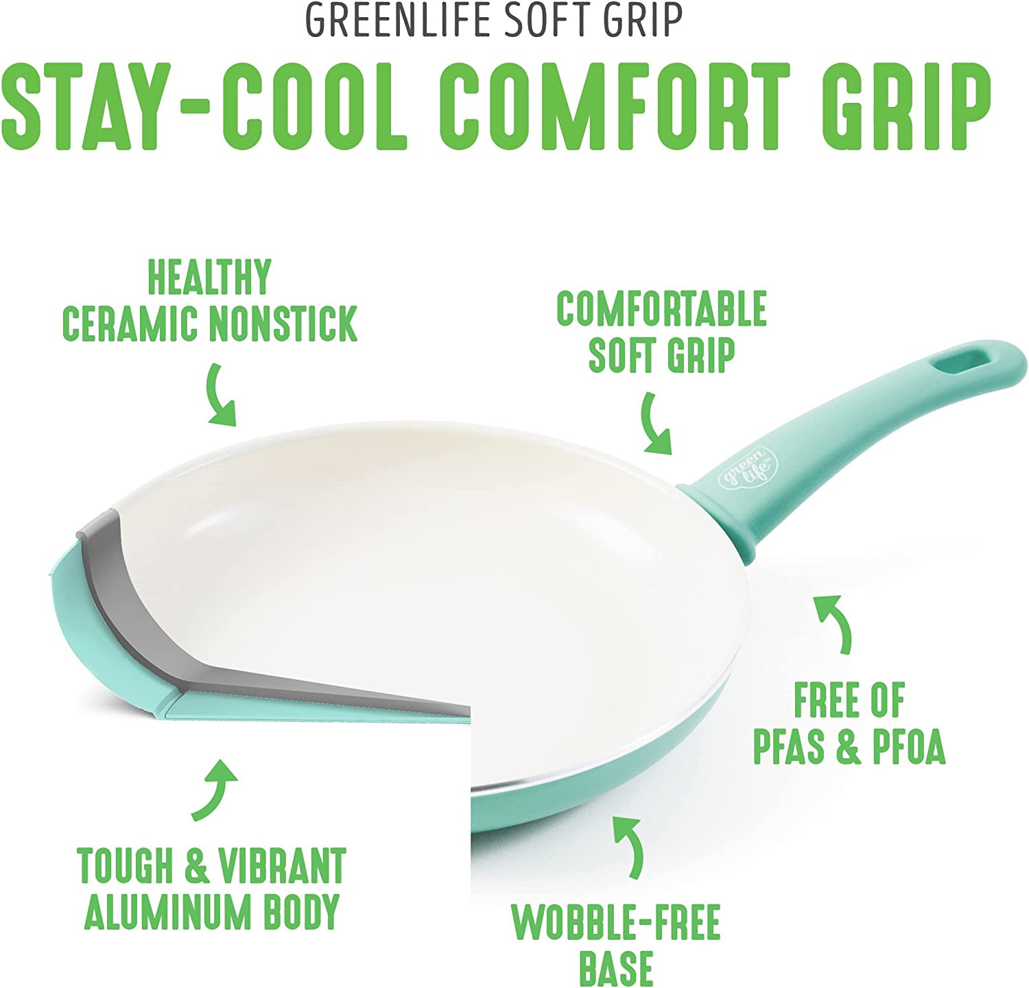 Soft Grip 16 Piece Cookware Set, Non-Toxic Pfas-Free Ceramic Nonstick, Pots, Fry