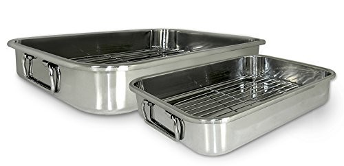 4 Piece Stainless Steel Lasagna Roasting Pan Set 2 Sizes 16.5×12 Inch Baking