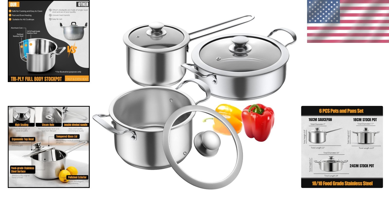 Versatile 6-Piece Induction Cookware Set – Dishwasher Safe & Heat Retaining Lids