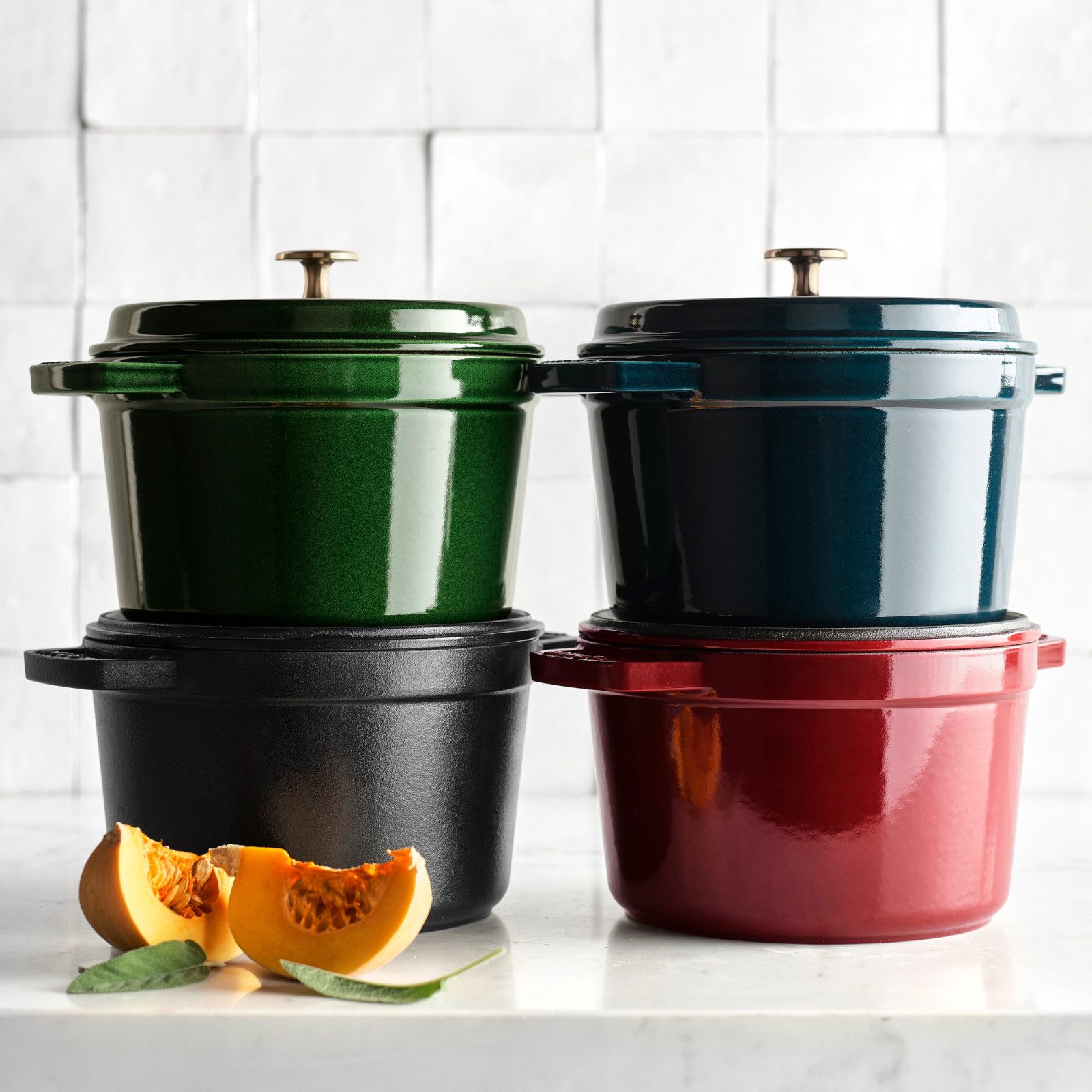 Staub Enameled Cast Iron 3 Qt Deep Oven Basil Brass Knob – NO IMPORT FEE