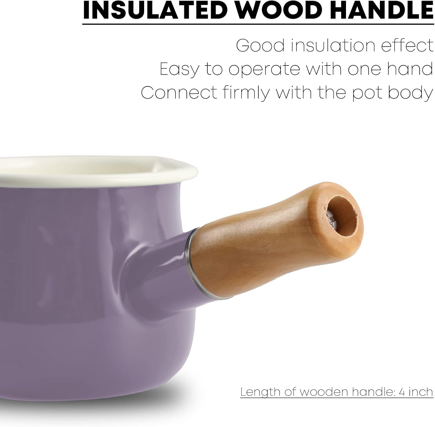 0.6qt Mini Enamel Milk Pot Insulated Wooden Handle 2 Pour Spouts Small Food New