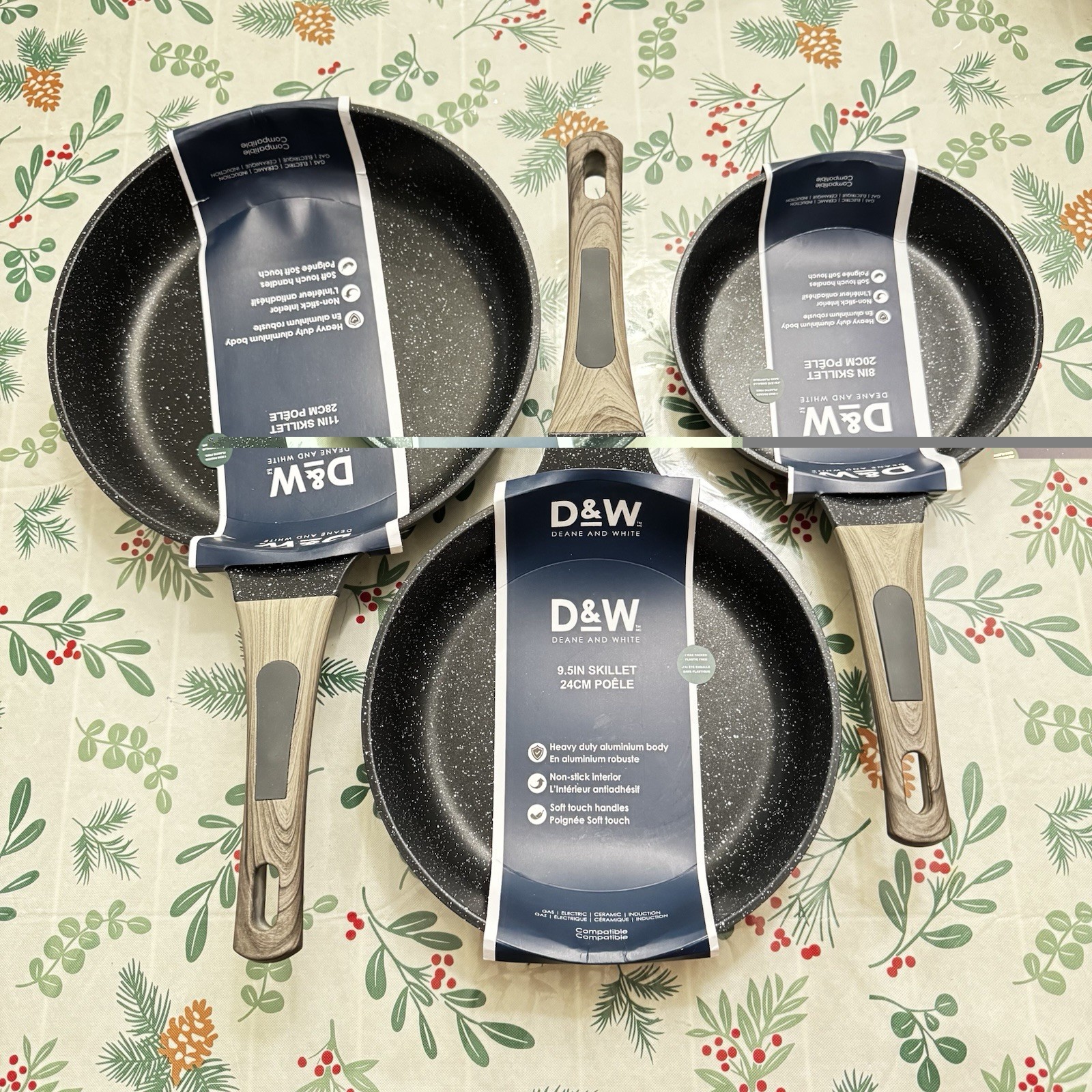 Deane & White D&W 3Pc Frying Pan / Skillet Set 11″ 9.5″ & 8″ Gray Cookware New