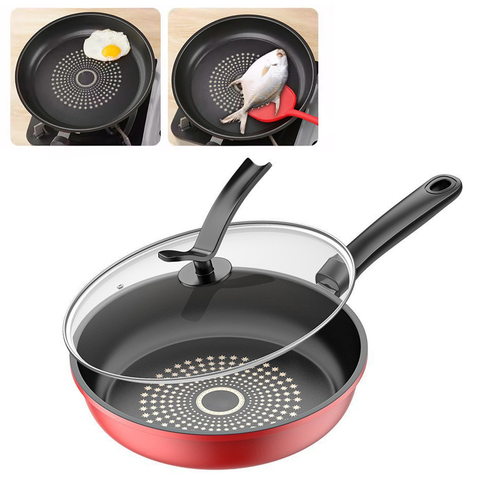 Red Cast Iron Grante Nonstick Frying Pan with Induction Base For Kitchen