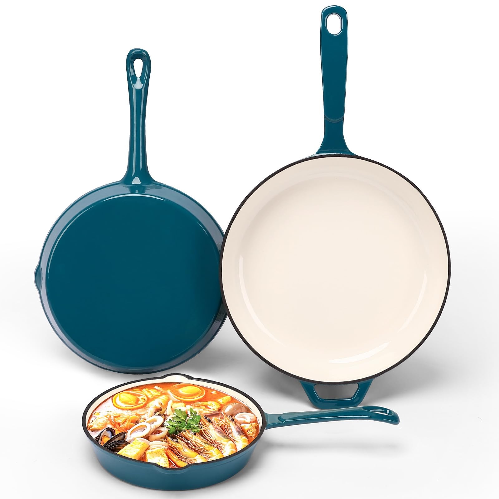 Nonstick Enameled Cast Iron Skillet Set (8″, 9.5″, 11″) – Healthy Non-Toxic, …