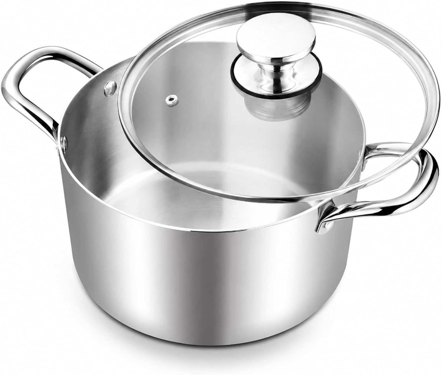 6 Quart Stock Pot, Stainless Steel Tri-Ply Cooking Pasta Pot with Tempered Gl…