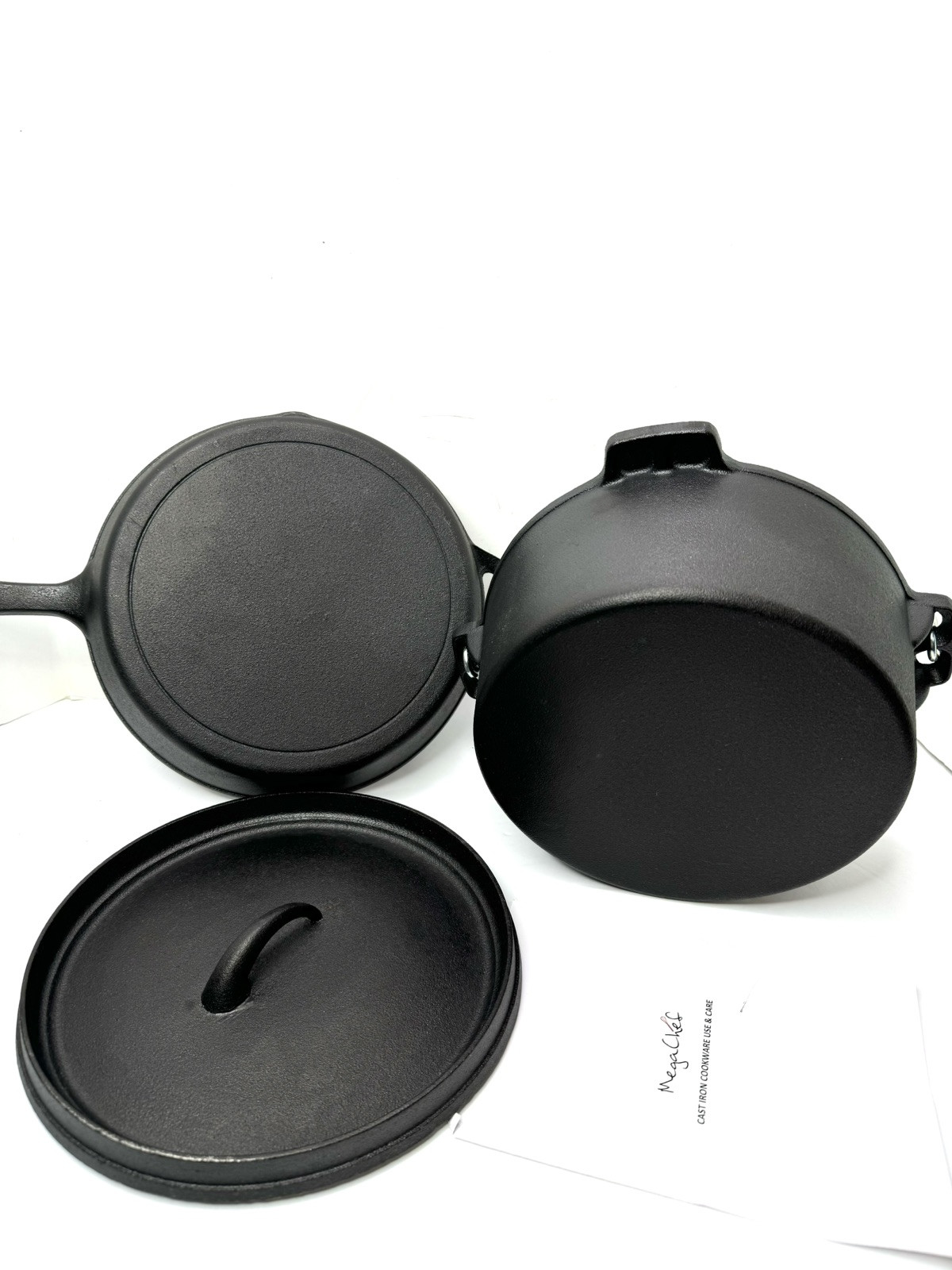 MegaChef Assorted Pre-Seasoned OVEN SAFE, Cast Iron Cookware Set,3 Piece, Black
