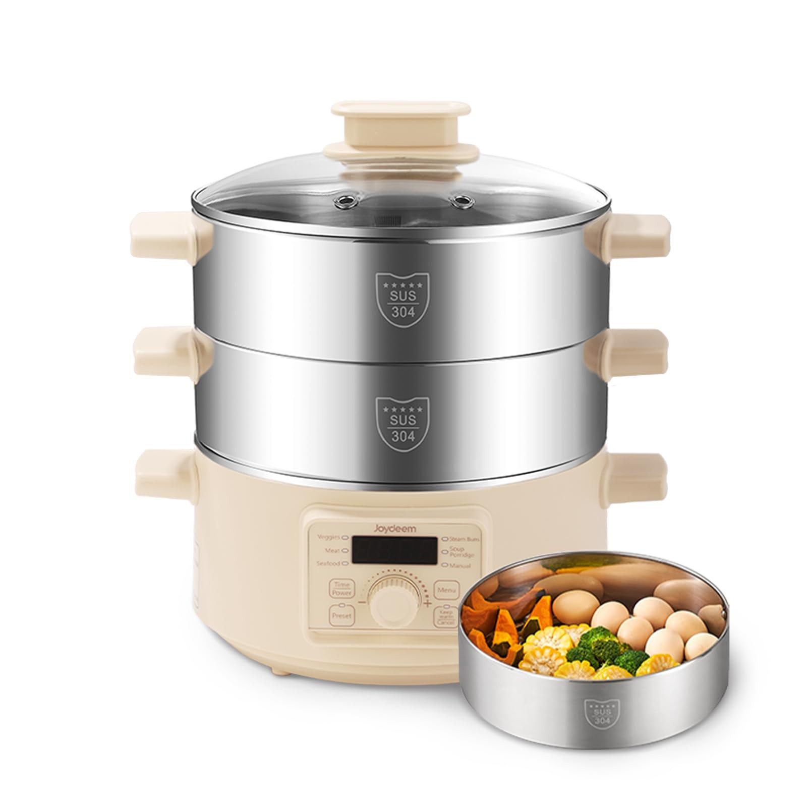 Joydeem Electric Food Steamer for Cooking, 2-Tier Stainless Steel Vegetable &…