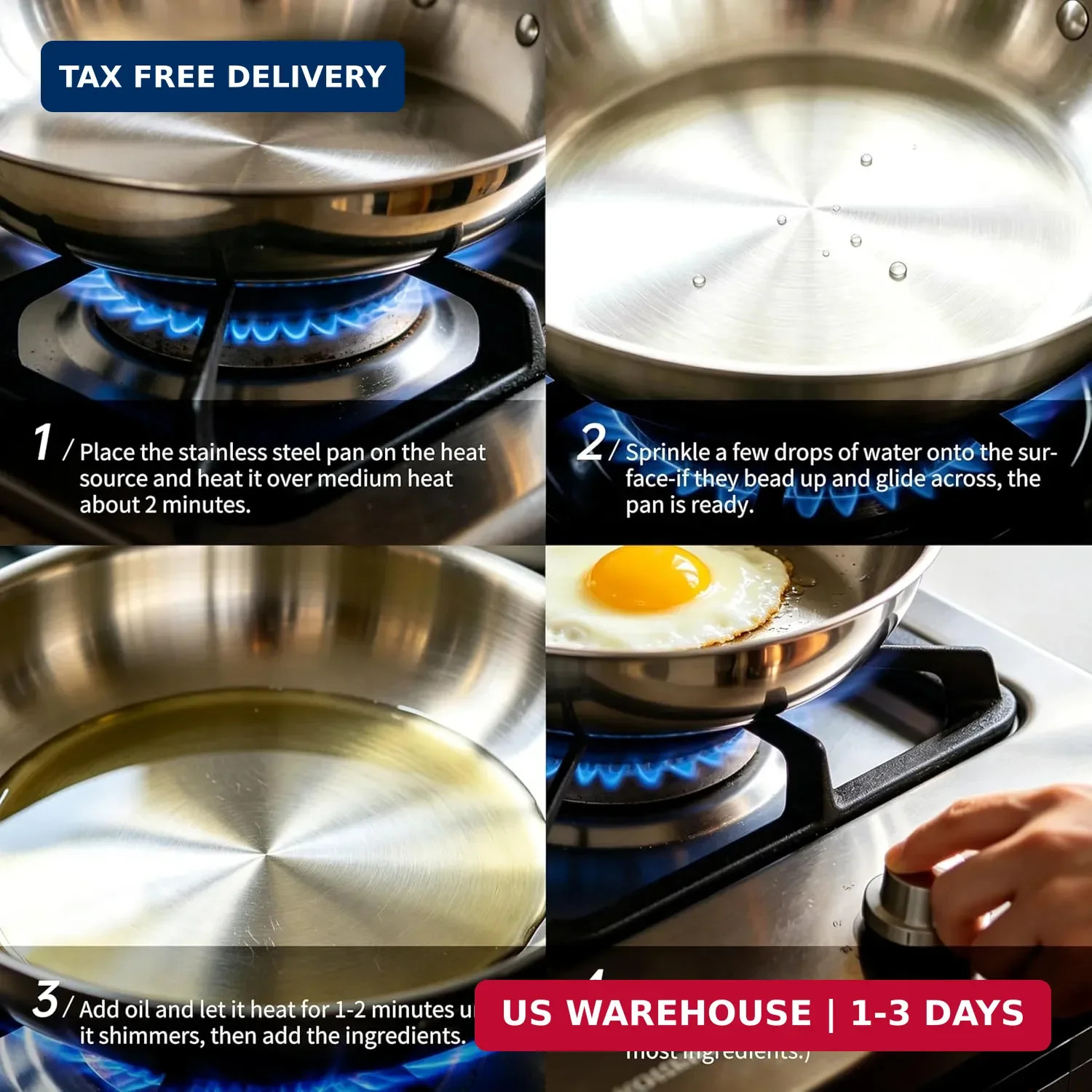 Cookware, 10 Piece Stainless Steel Pot and Pan Set, 5 Ply Clad, Includes Frying