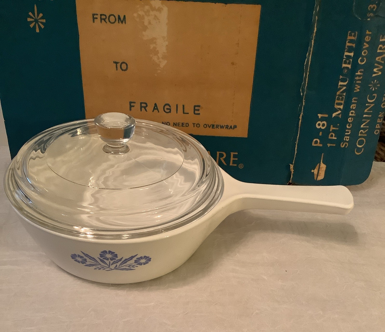 Vintage Corning Ware Blue Cornflower 1 Pint Saucepan with Lid P-81 New In Box