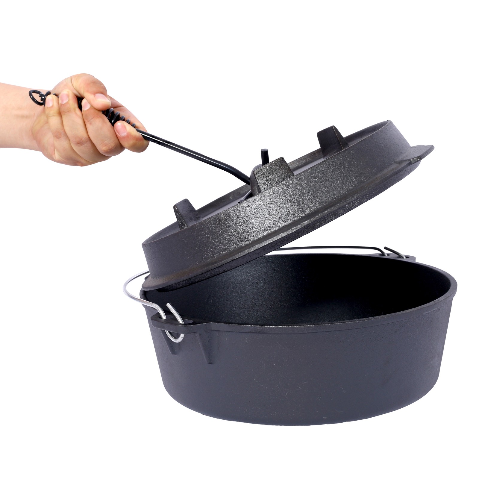 Tileon Dutch Oven12 qt Cast Iron Black Pre-Seasoned Lid Fireplace BBQ Camp Bake